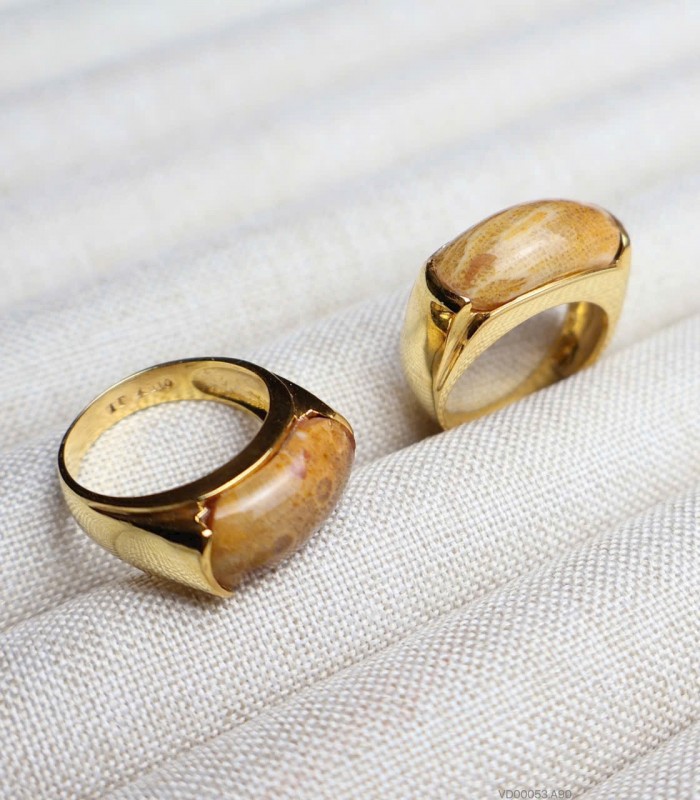 Nhẫn Vàng Non San Hô Hóa Thạch Tự Nhiên